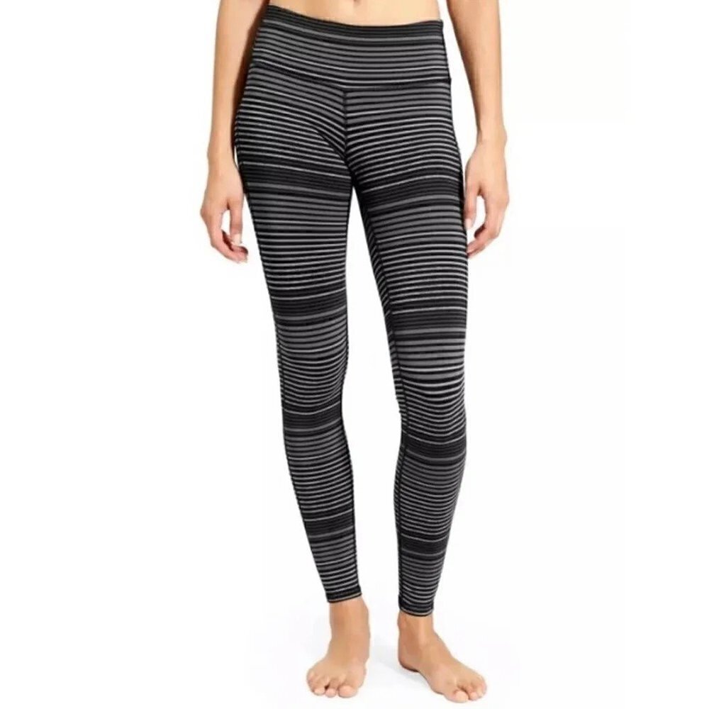 ATHLETA Black & Gray Striped Chaturanga Leggings - Size Small
